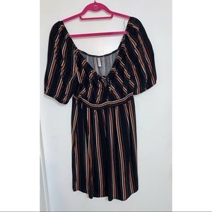 Xhilaration Black Orange & White Striped Dress